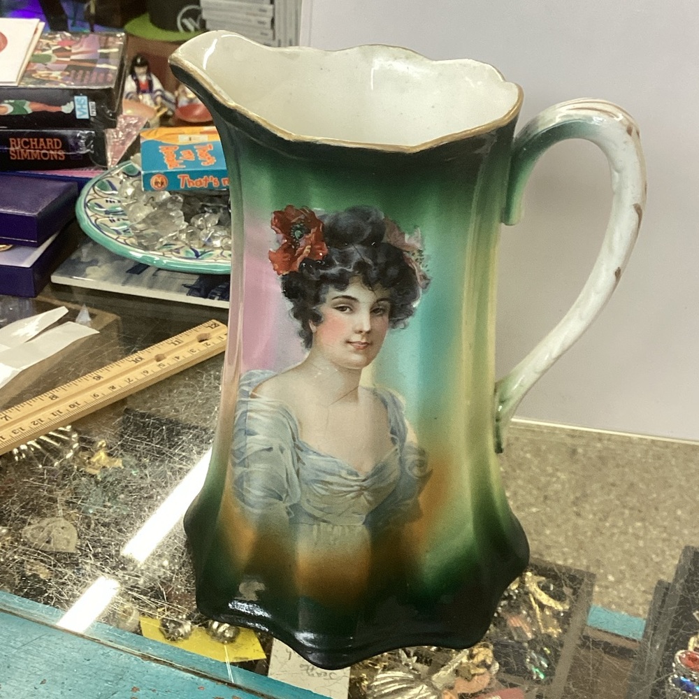 Artistic Ceramic Pitcher with Lady Portrait